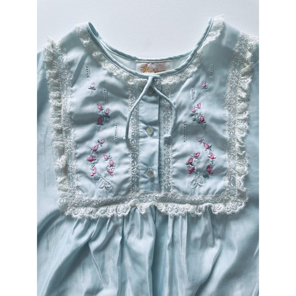 Vintage Barbizon Cuddleskin Nightgown Womens M Blue Lace Embroidered Cottagecore